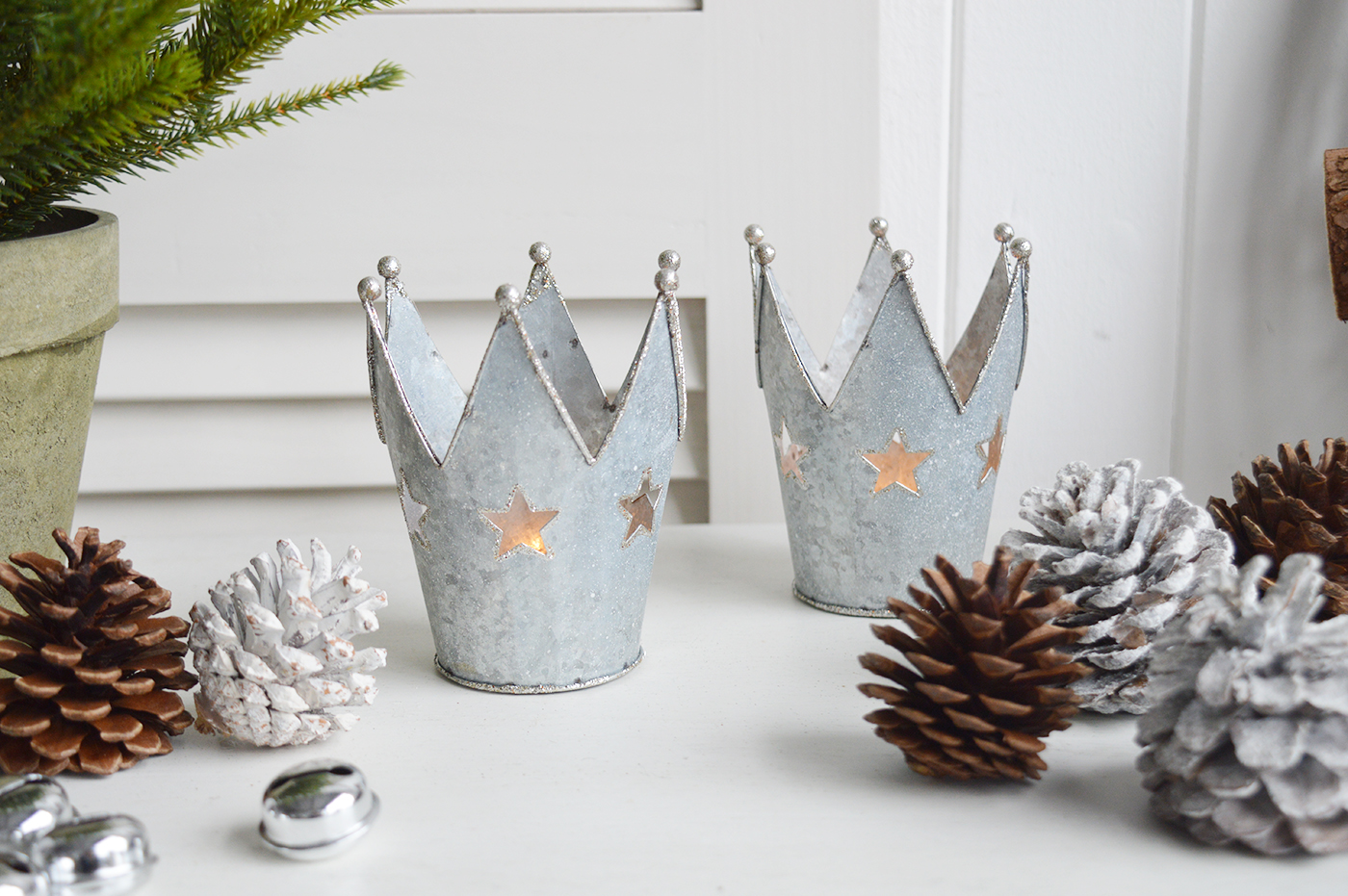 Crown Tea Light Holder with Stars from The White Lighthouse furniture and accessories. New England, coastal, country, city and farmhouse home interiors and decor