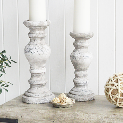 Brockton Stone Candle Holders - The White Lighthouse New England Coastal Farmhouse and Country Home Furniture and Decor Accesories