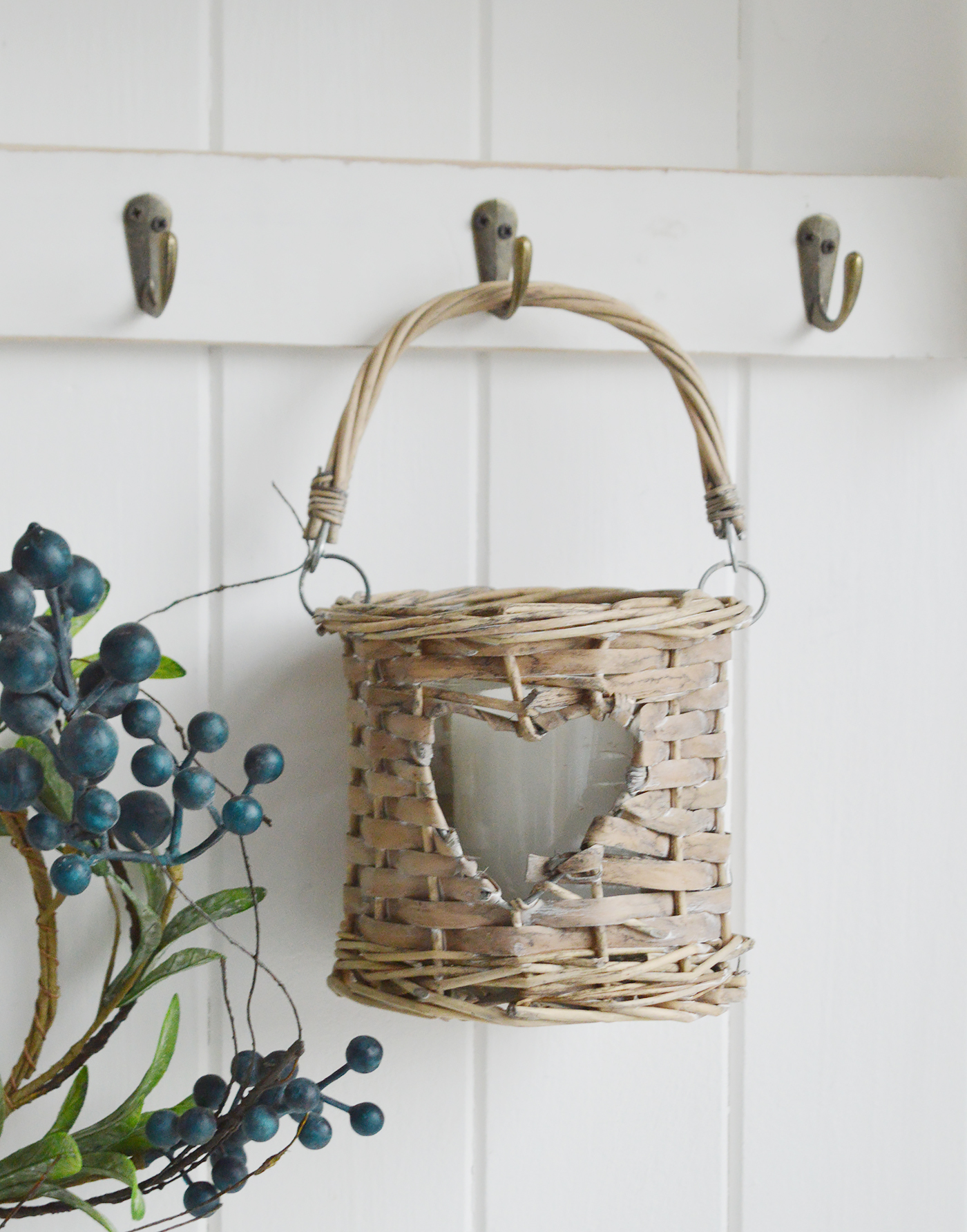 A grey willow heart candle holder from The White Lighthouse furniture and accessories. New England interiors. Home decor and furniture for coastal, country and city homes