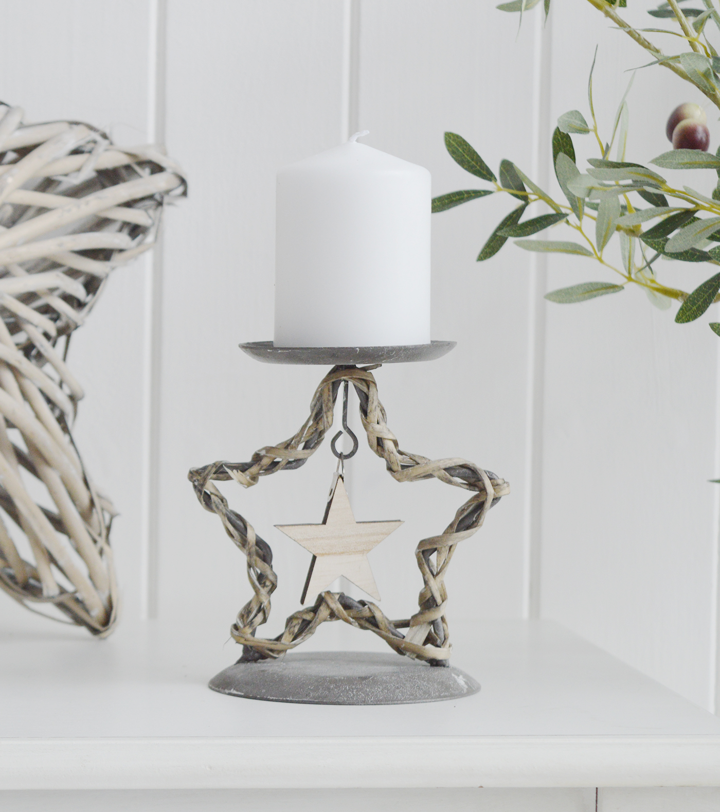 Star Candle holder for pillar candles. New England style home interiors and furniture from The White Lighthouse