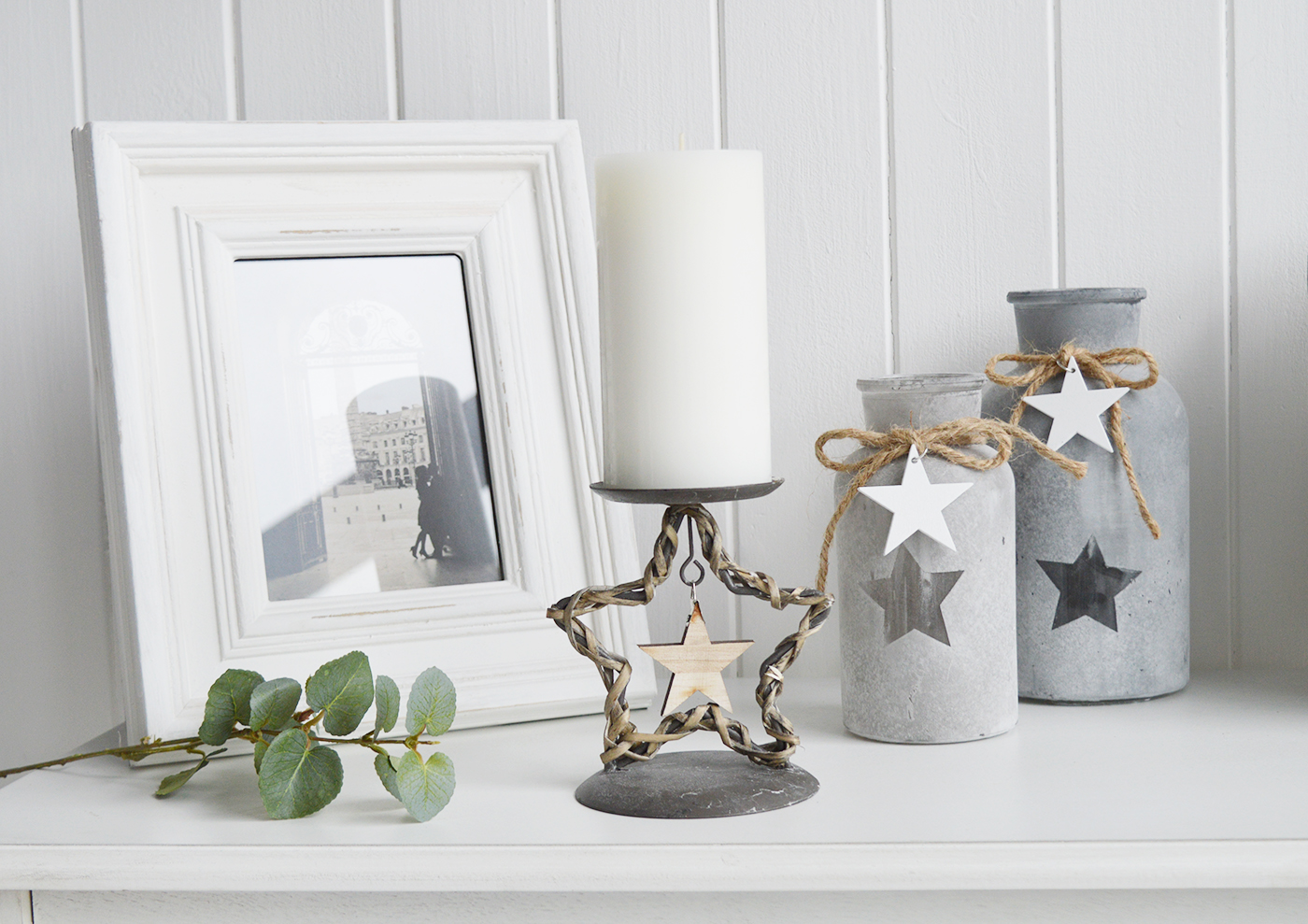 Star Candle holder for pillar candles. New England style home interiors and furniture from The White Lighthouse