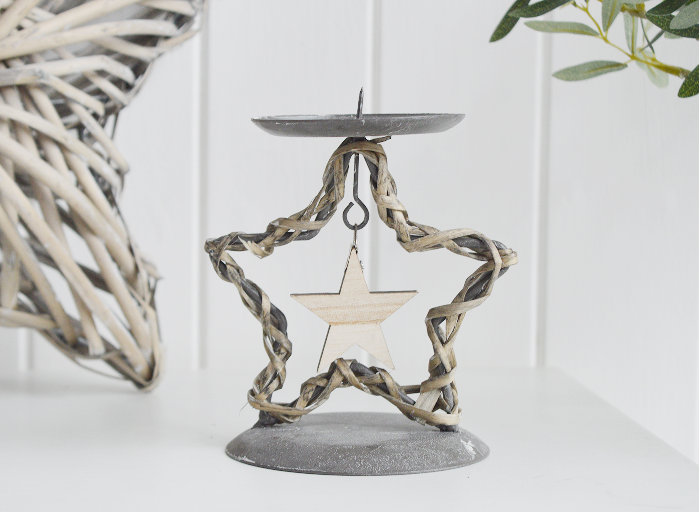 Star Candle holder for pillar candles. New England style home interiors and furniture from The White Lighthouse