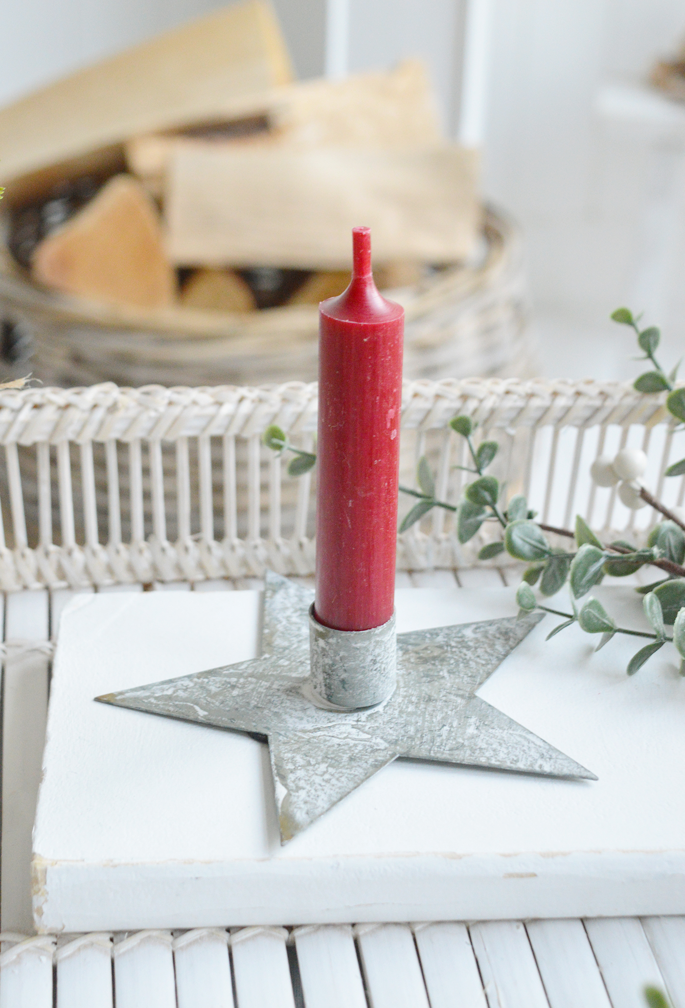 Star zinc candle holder for new England style interiors and home decor