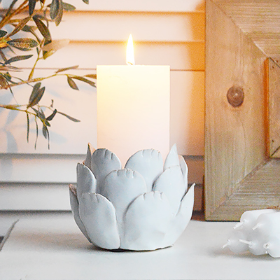 White Ceramic Flower candle holder - New England, Coastal and Country Accessories and Furniture for home interiors