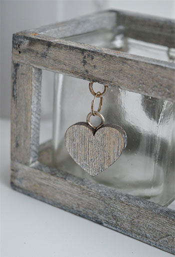 Grey heart wood and glass heart candle holder