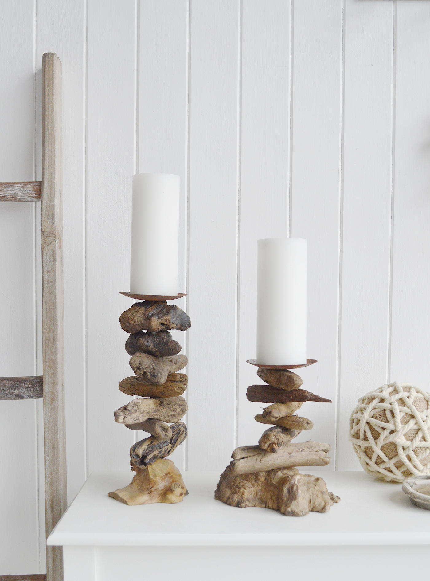 Driftwood Candle Holders - The White Lighthouse New England Coastal Farmhouse and Country Home Furniture and Decor Accesories