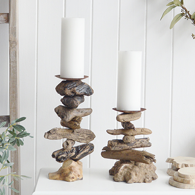 Driftwood Candle Holders - The White Lighthouse New England Coastal Farmhouse and Country Home Furniture and Decor Accesories