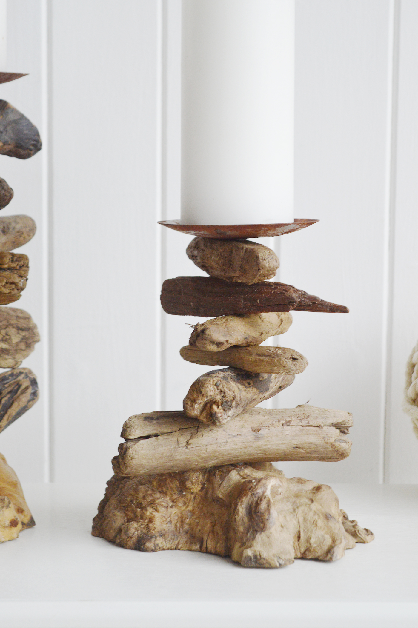 Driftwood Candle Holders - The White Lighthouse New England Coastal Farmhouse and Country Home Furniture and Decor Accesories