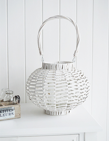 White Rattan Lantern Candle Holder