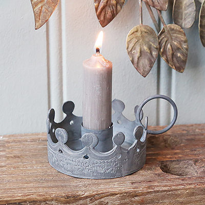 A crown candle stick holder from The White Lighthouse furniture and accessories. New England interiors. Home decor and furniture for coastal, country and city homes