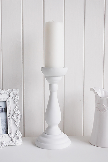White Wooden Candle Stick For Pillar, Wooden Candle Sticks Uk