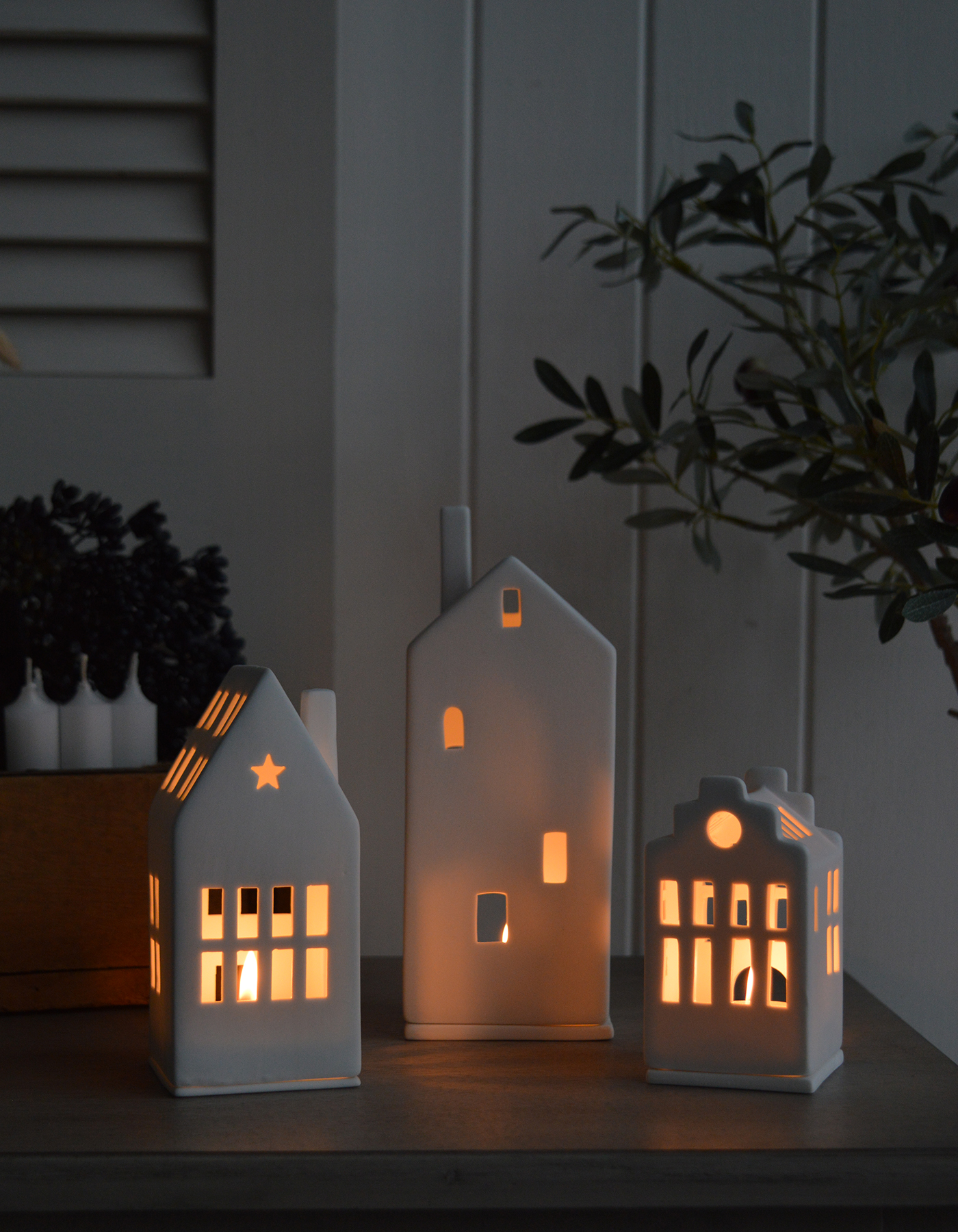 White Porcelain TownHouse Candle holder The White Lighthouse Coastal