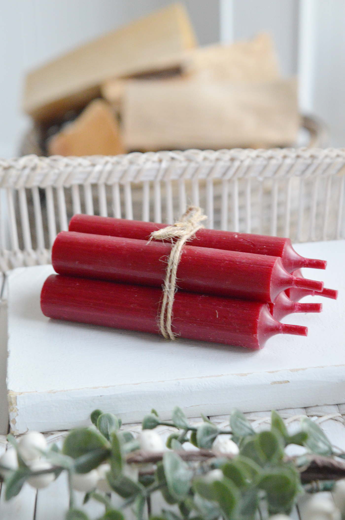 Bundle of 5 red candles, idela to style New England modern farmhouse and country homes