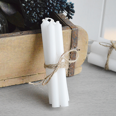 Short candles for chambersticks and candle holders from The White Lighthouse furniture and accessories. New England, coastal, country, city and farmhouse home interiors and decor