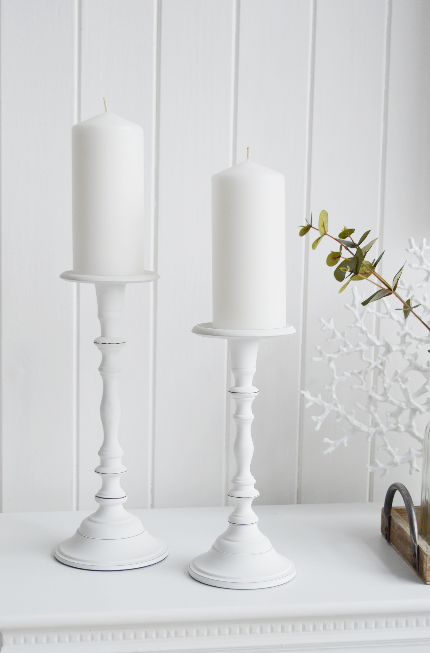 White Candlesticks and Holders - The White Lighthouse New England Coastal Farmhouse and Country Home Furniture and Decor Accesories