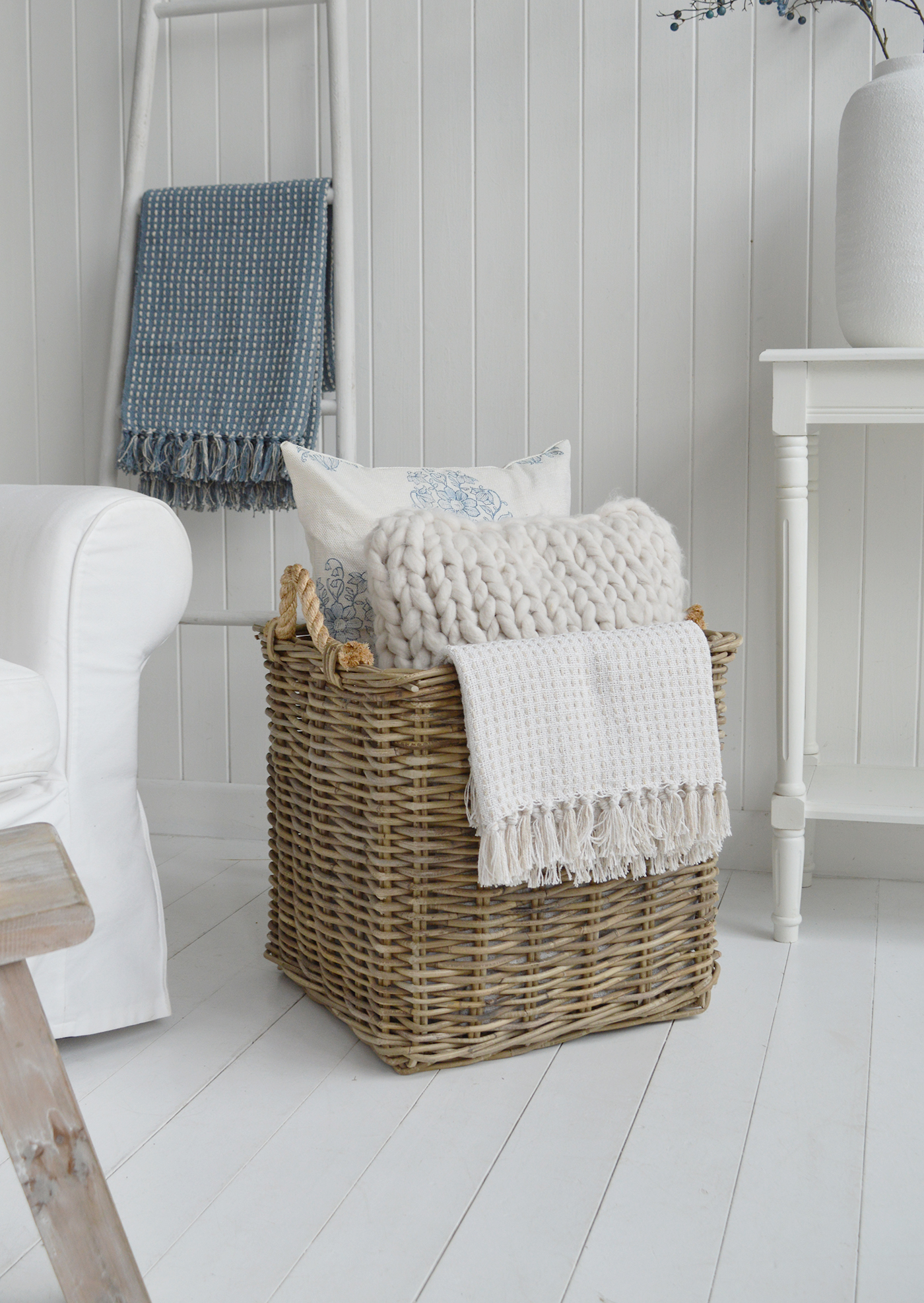 Generously sized and beautifully textured, the Casco Bay Basket offers stylish storage for neutral and coastal homes.