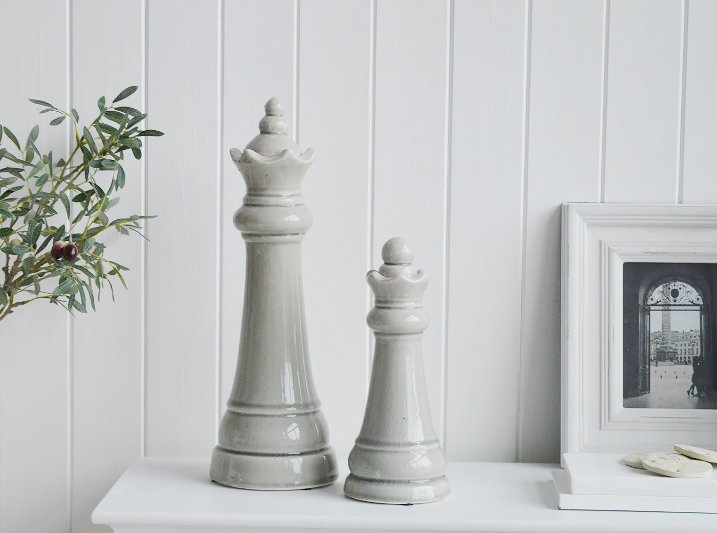 Chess King and Queen Pair Decor Ornaments  - White furniture and home decor from The White Lighthouse coastal, New England and country furniture and home decor accessories UK