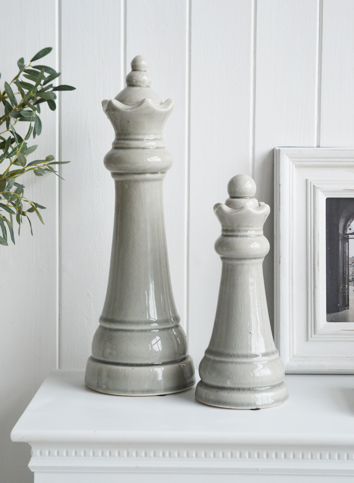 Chess King and Queen Pair Decor Ornaments  - White furniture and home decor from The White Lighthouse coastal, New England and country furniture and home decor accessories UK