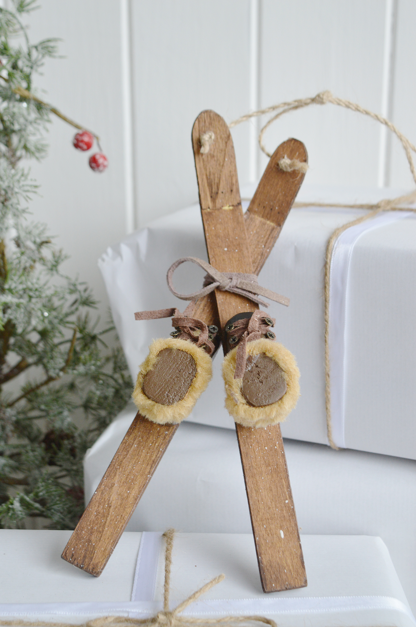 Hanging Skis - New England Ski Lodge style Christmas Decor