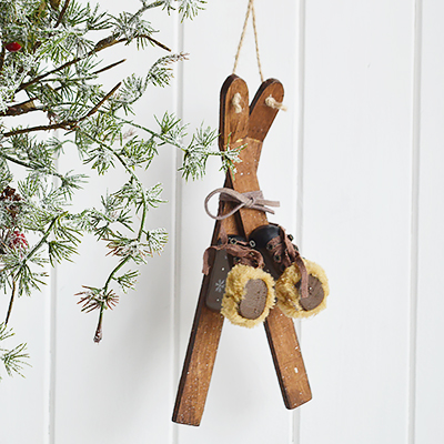 Hanging Skis - New England Ski Lodge style Christmas Decor