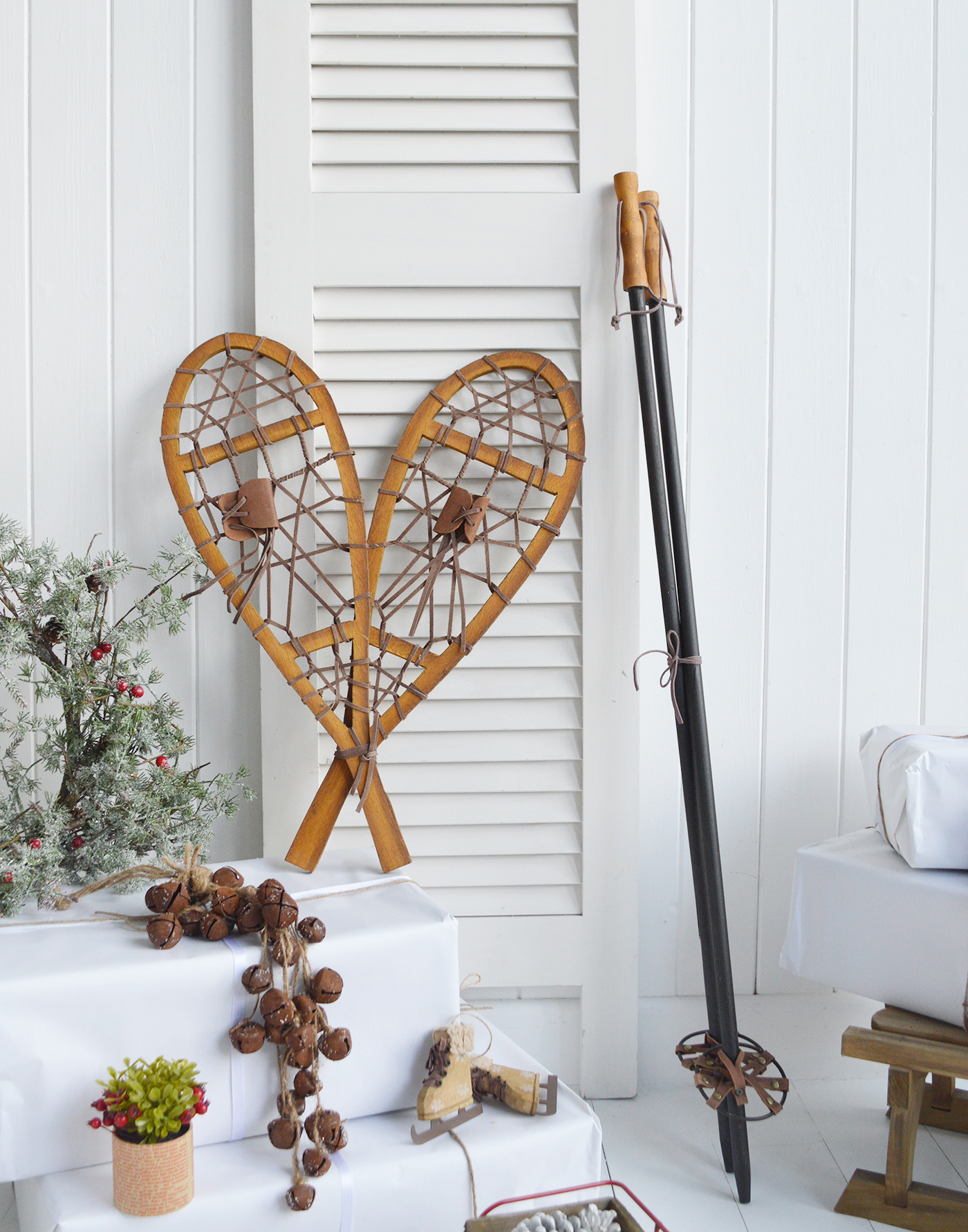 Wooden Snow Shoes as Ski Chalet Christmas Decor