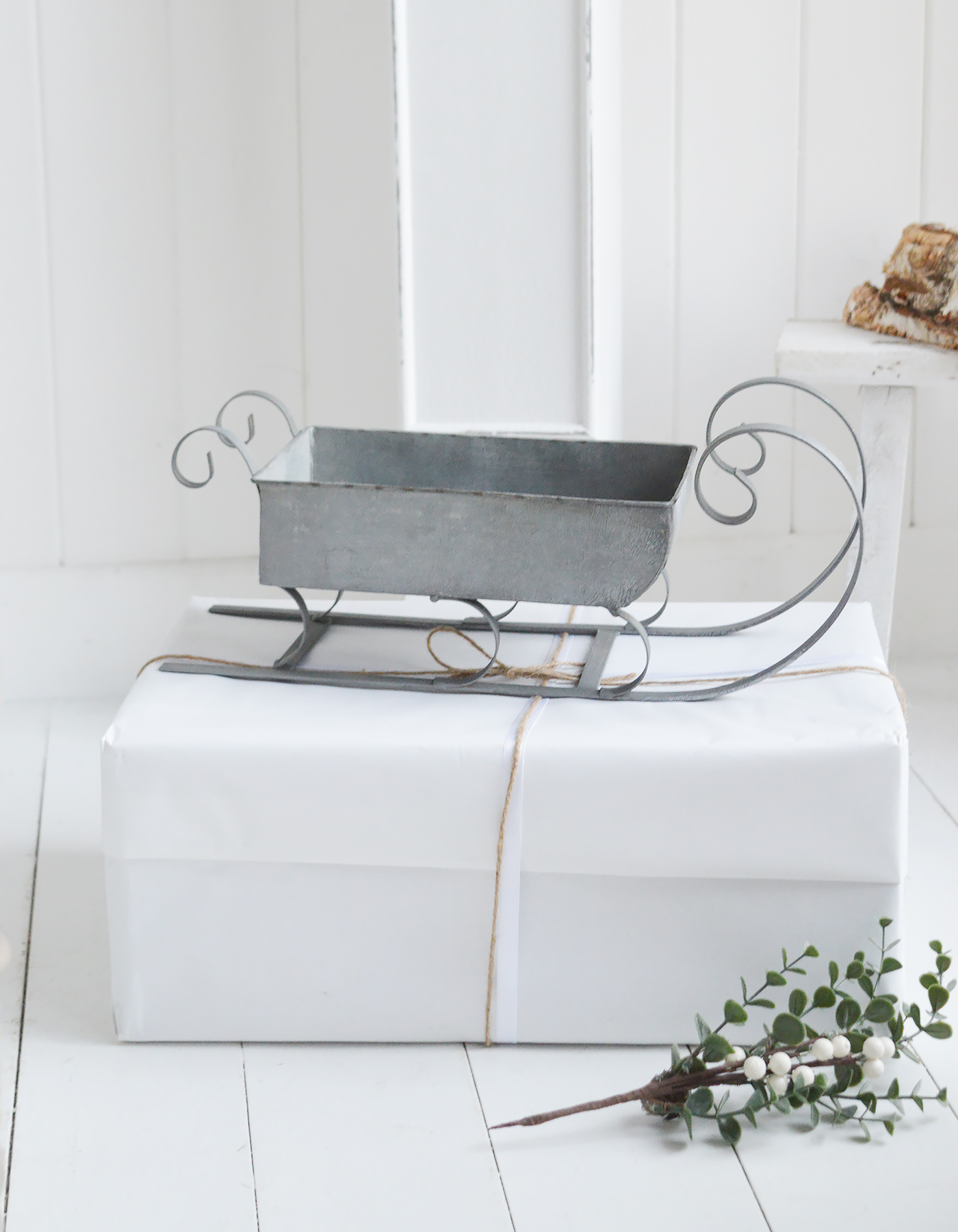 Antiqued Zinc Decorative Sleigh - New England style Christmas Decor