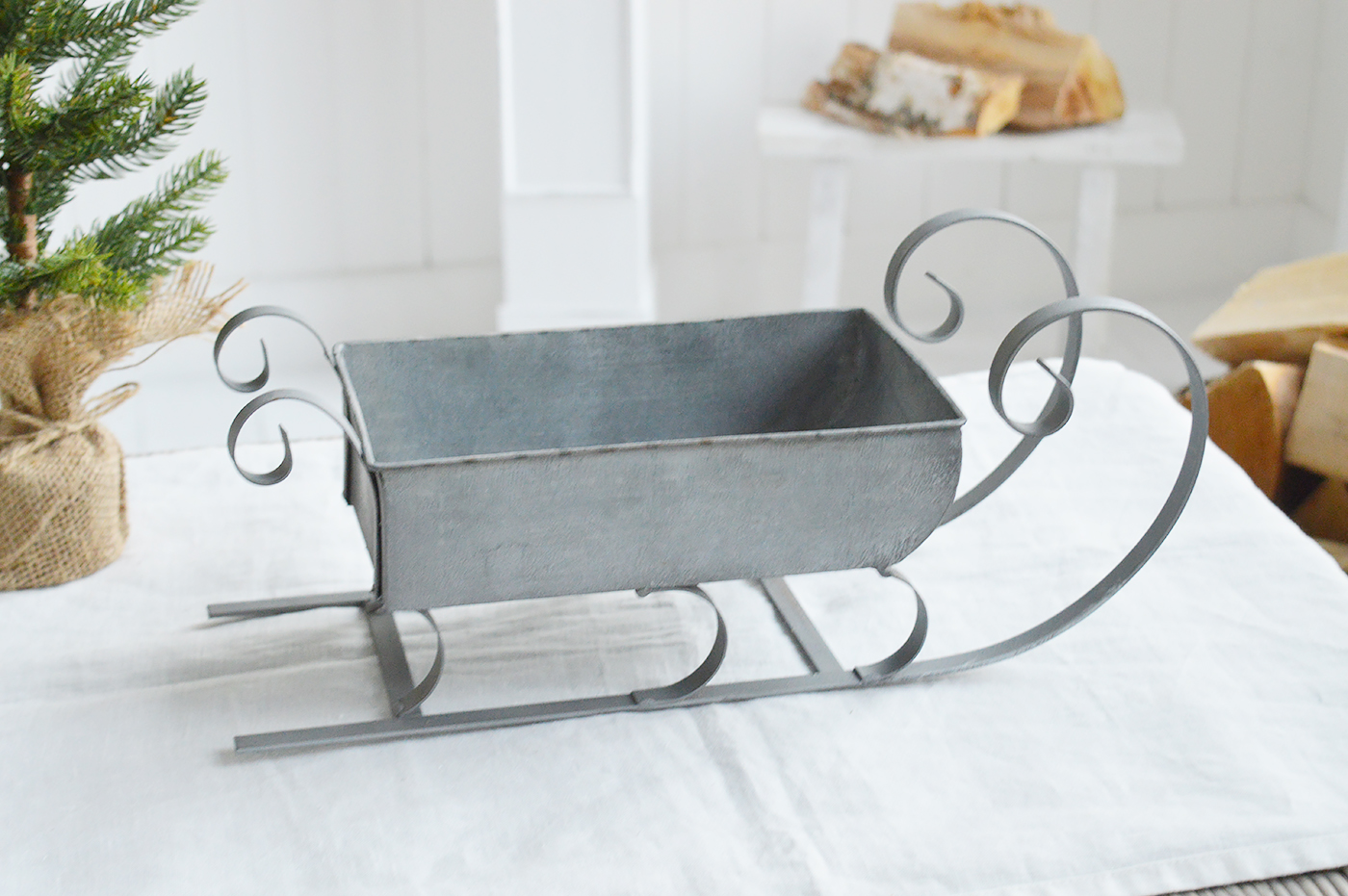 Antiqued Zinc Decorative Sleigh - New England style Christmas Decor