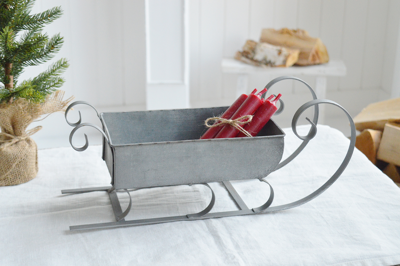 Antiqued Zinc Decorative Sleigh - New England style Christmas Decor