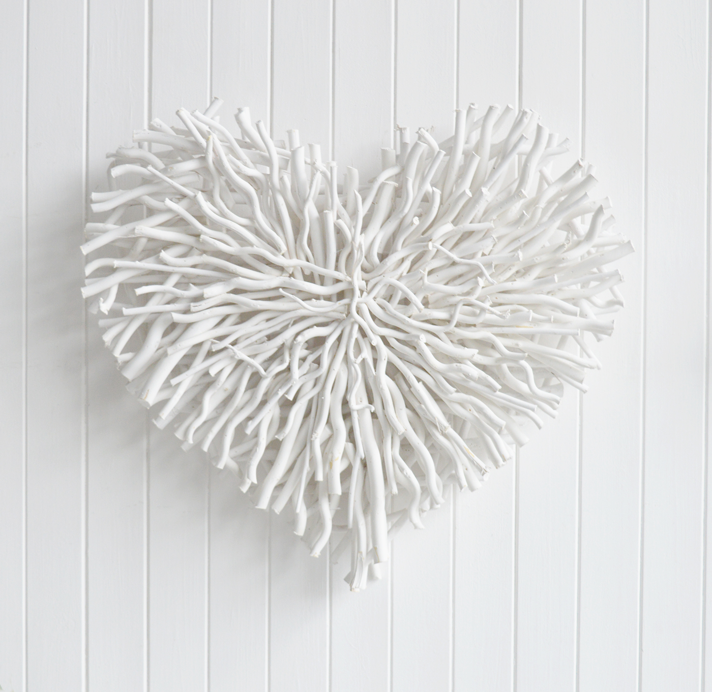 White Chunky Twig Heart for country, cottage and coastal homes and interiors.