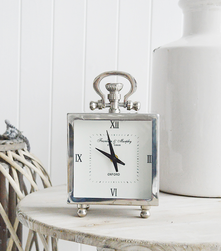 Polished Silver Mantel Clock New England Furniture and accessories