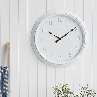 Boothbay large white wall clock for New England styled homes