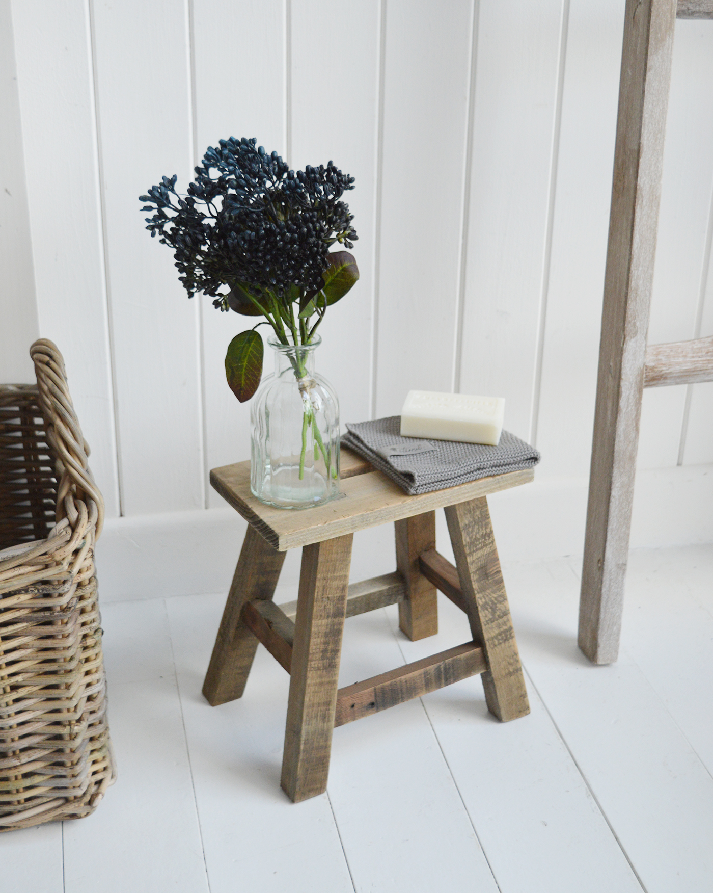 Our small Pawtucket rustic milking stool - New England Coastal and Country Home Interiors