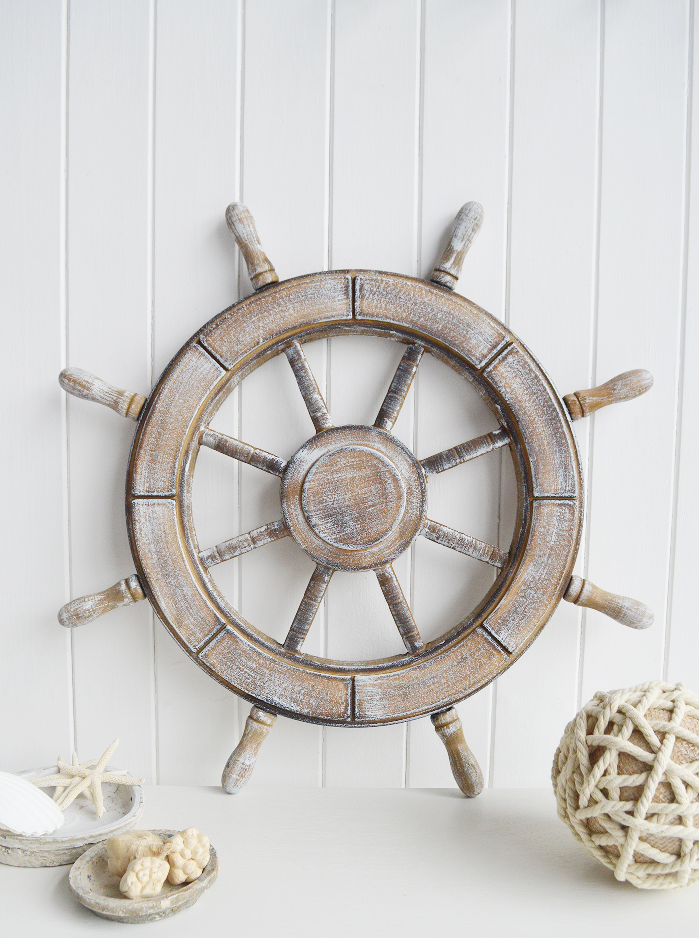 Nautical, coastal and beach home decor accessories and Furniture from The White Lighthouse Furniture - Driftwood Captains Wheel