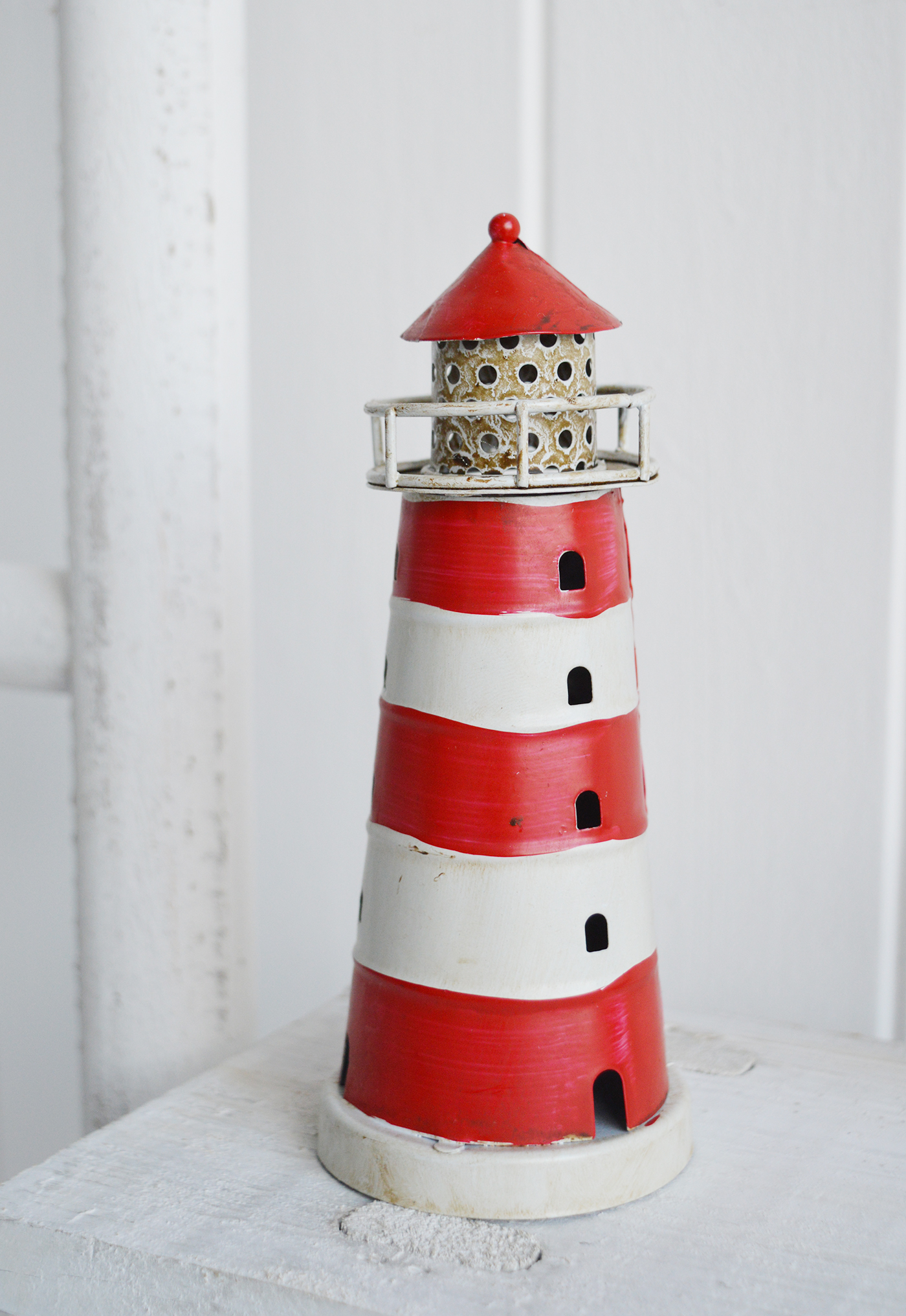 Red and White Lighthouse - Coastal Nautical Beach Furniture &  Accessories