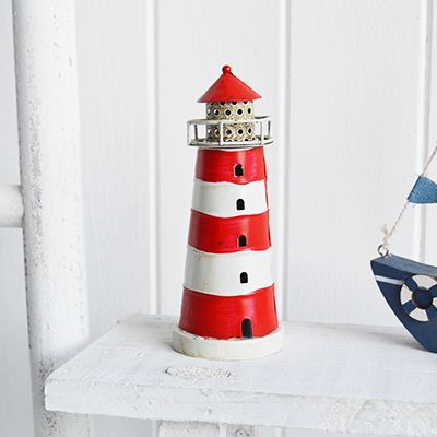 Red and White Lighthouse - Coastal Nautical Beach Furniture &  Accessories