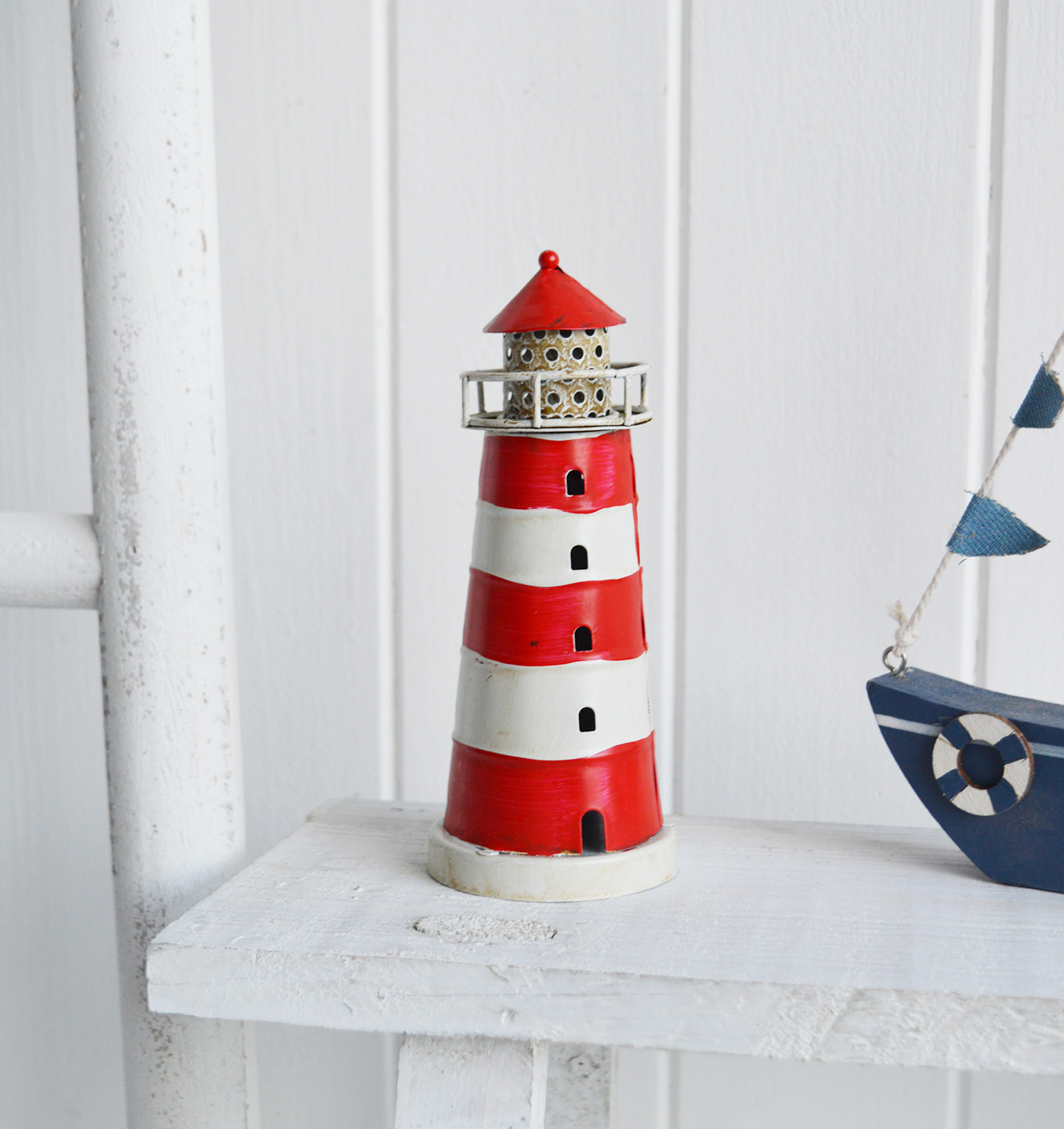 Red and White Lighthouse - Coastal Nautical Beach Furniture &  Accessories