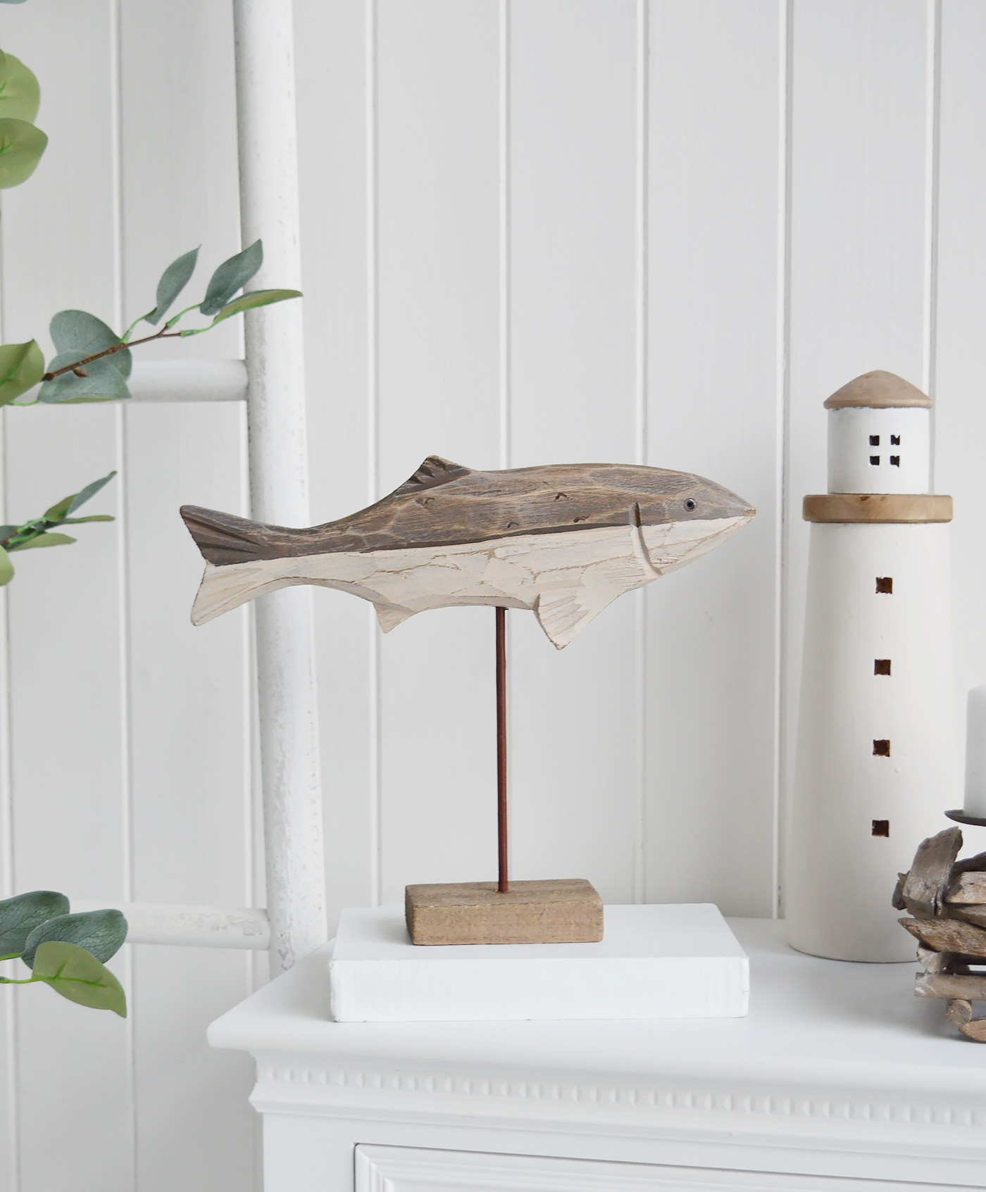 Nautical, coastal and beach home decor accessories and Furniture from The White Lighthouse Furniture - Driftwood Standing Fish