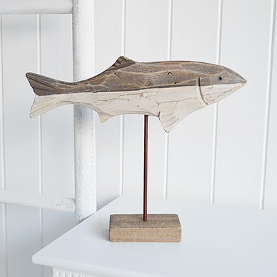 Nautical, coastal and beach home decor accessories and Furniture from The White Lighthouse Furniture - Standing Driftwood Grey Fish