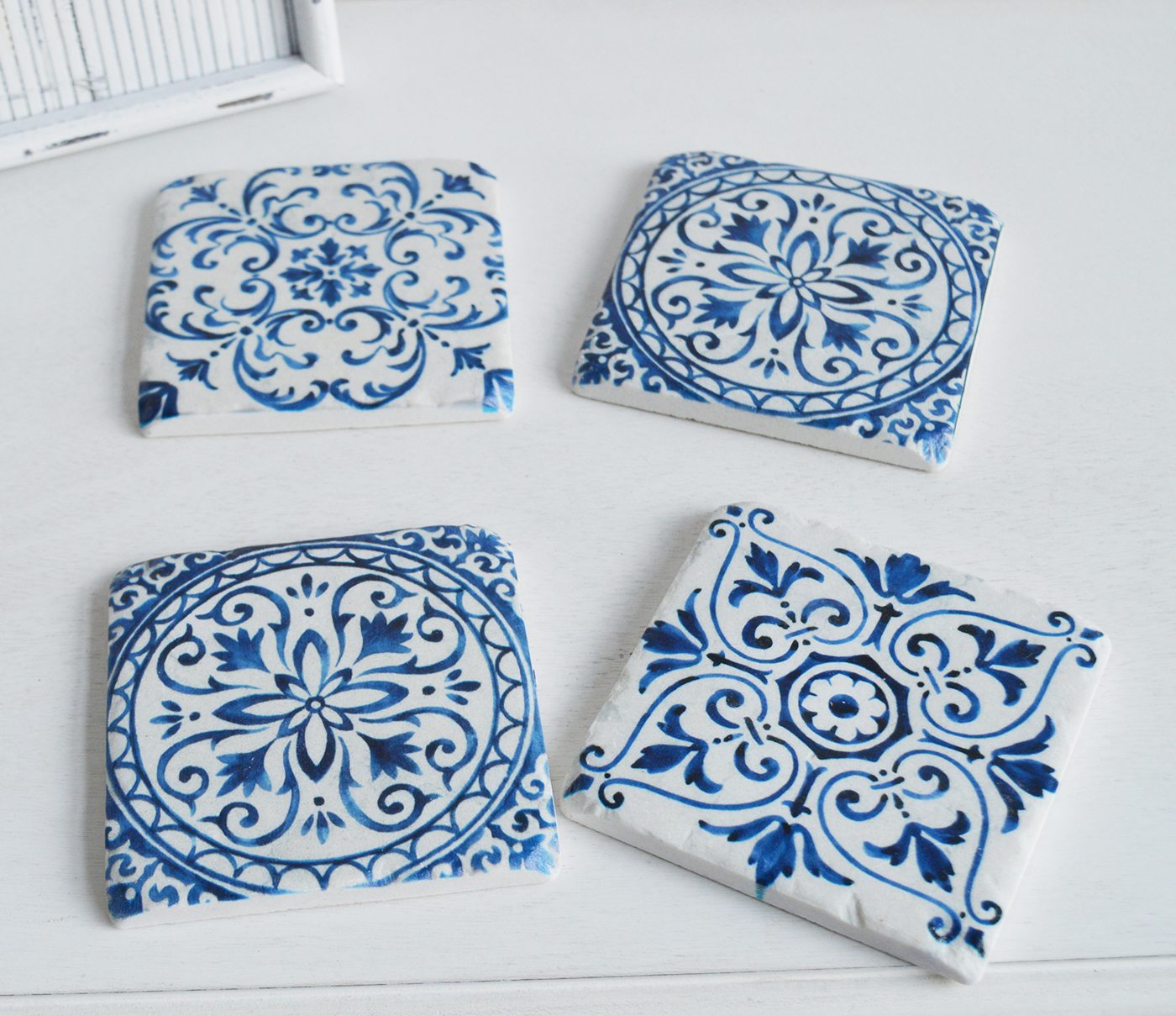 Blue and White Home Interiors - Floral Coasters