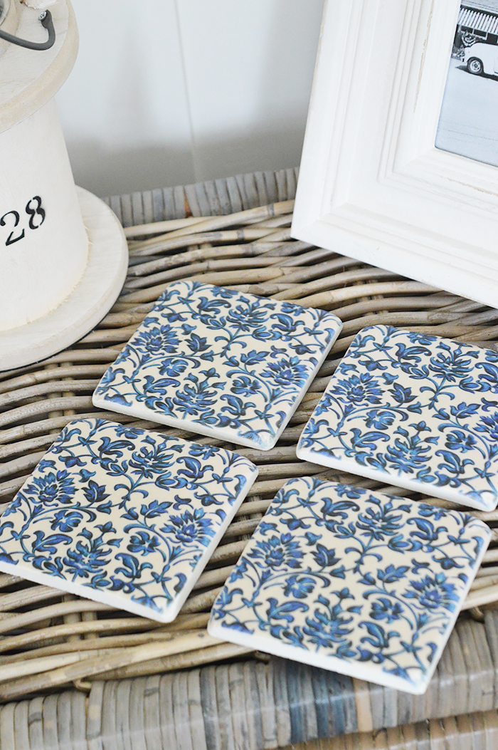 Blue and White Home Interiors Floral Coasters