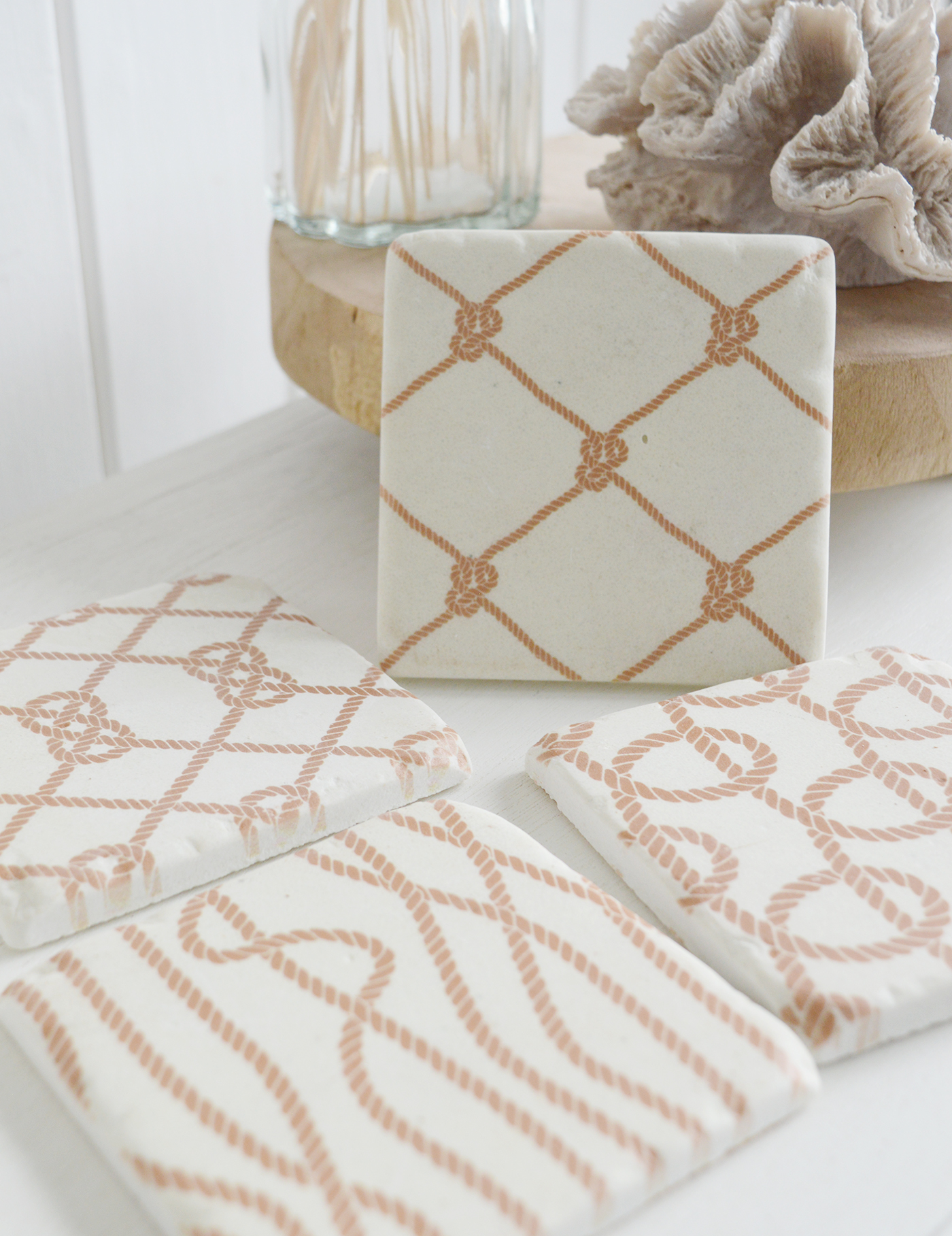 Coastal Home Interiors and Furniture - A set of 4 tile Rope Design Coasters