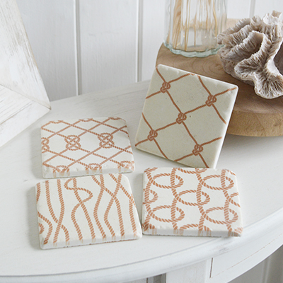 Coastal Home Interiors and Furniture - A set of 4 tile Rope Design Coasters