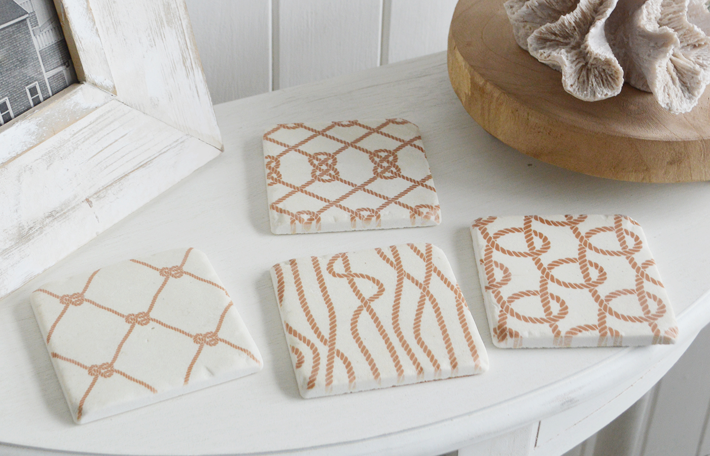 Coastal Home Interiors and Furniture - A set of 4 tile Rope Design Coasters