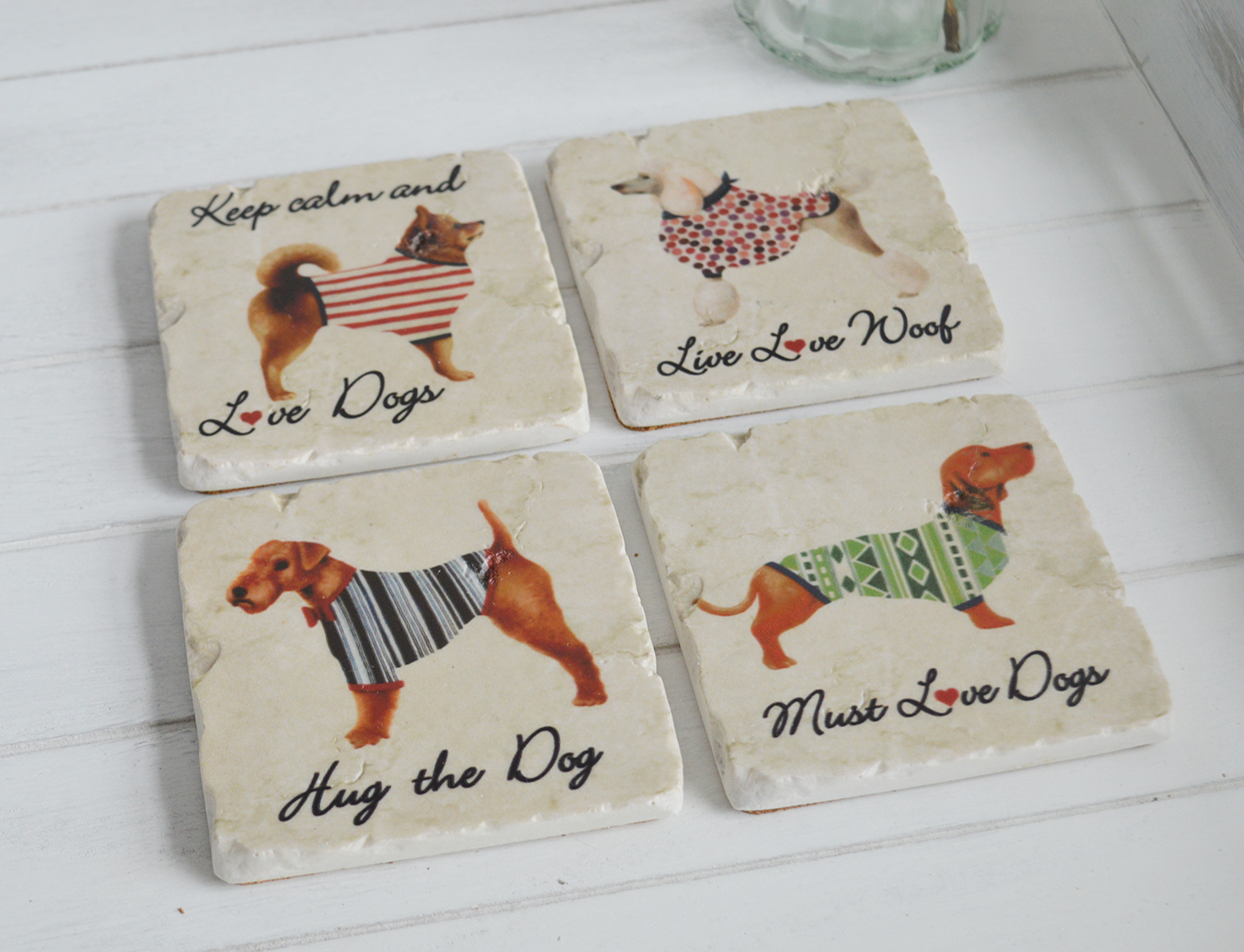 New England style home interiors from The White Lighthouse Furniture - Dog lover coasters