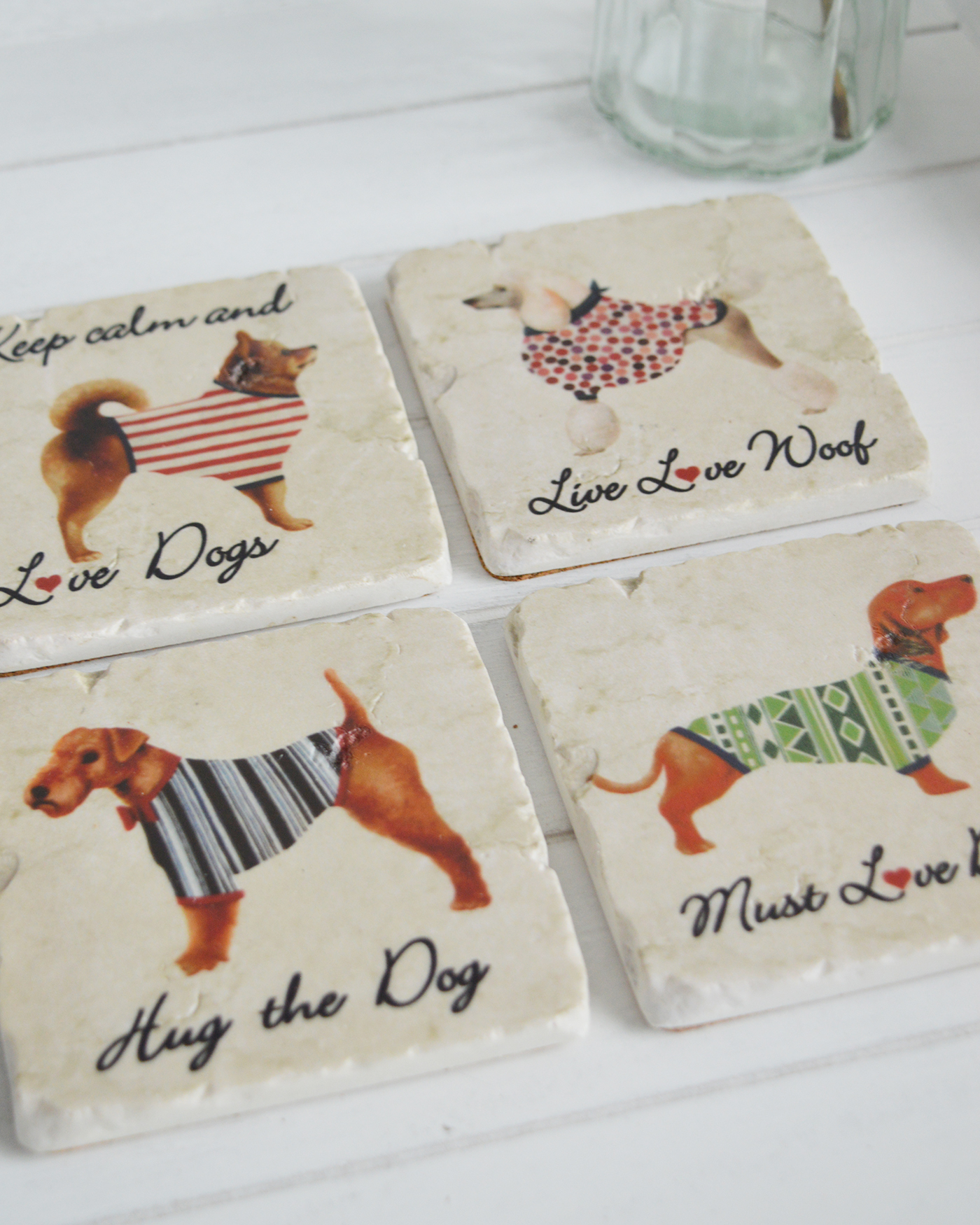 New England style home interiors from The White Lighthouse Furniture - Dog lover coasters