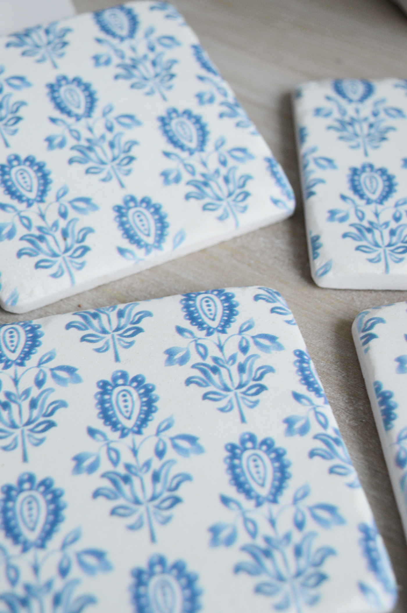 Blue and white Georgia coaster tiles - Coasters to complement New England modern farmhouse, country and coastal furniture, home decor and interiors