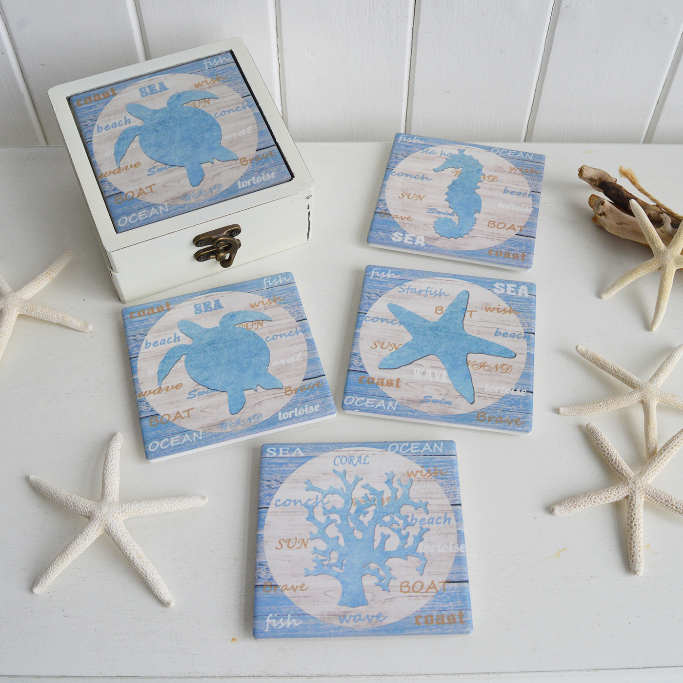Bring the coast indoors with these Ocean Ceramic Coasters, a beautiful addition to any coastal home or beach house interior.