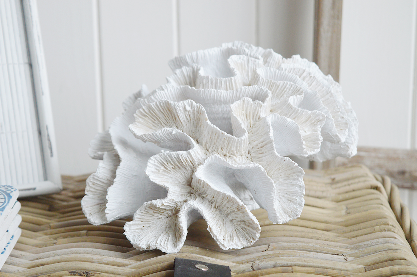 Decorative Artificial White Coral - Coffee Table Decor Elegant Coastal New England from The White Lighthouse Home. White Furniture and home decor accessories for the home interiors. New england interiors for luxury coastal home interiors