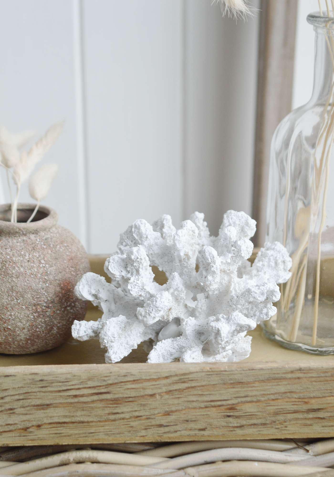 Decorative Artificial White Coral - Coffee Table Decor Elegant Coastal New England from The White Lighthouse Home. White Furniture and home decor accessories for the home interiors. New england interiors for luxury coastal home interiors