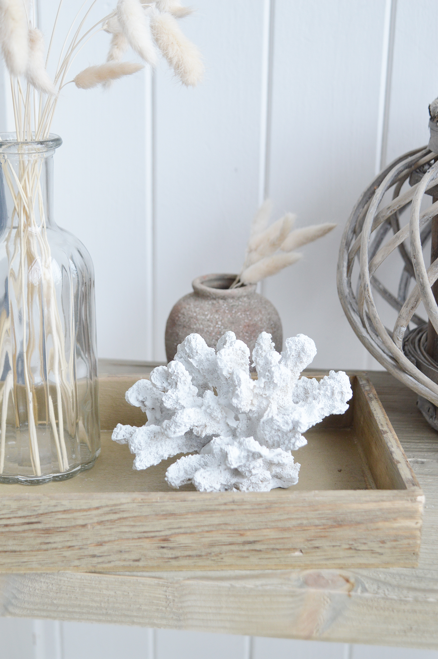 Decorative Artificial White Coral - Coffee Table Decor Elegant Coastal New England from The White Lighthouse Home. White Furniture and home decor accessories for the home interiors. New england interiors for luxury coastal home interiors